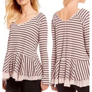 We the Free Striped Top Oversized Lagenlook Peplum Asymmetrical Size Medium